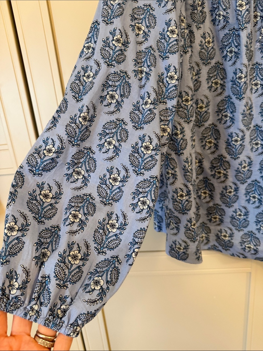 J.Crew Blue Floral Peasant Blouse XL Pintuck Boho Top - Picture 3 of 8